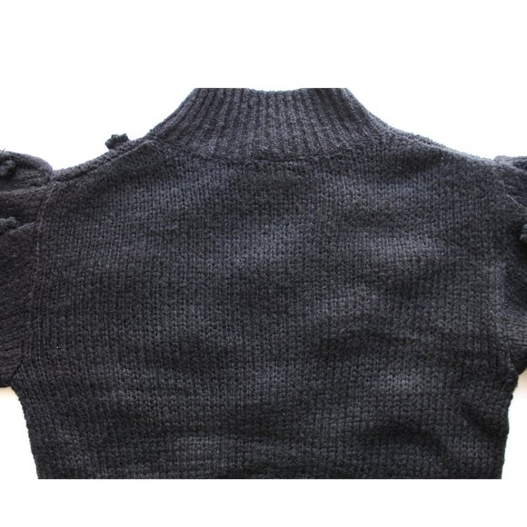 Farm Rio Black Handmade Flowers Sweater / Small / Black Floral Balloon Sleeve - Picture 7 of 9